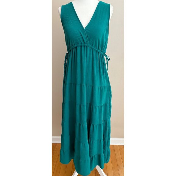 Max Studio Sleeveless V-Neck Tiered Maxi Peasant Dress in Green Size Small - Picture 2 of 10